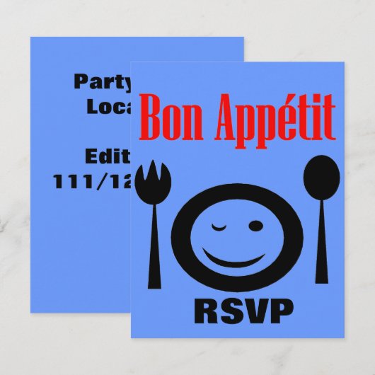 Bon Appetit Dinner Party Einladung (Vorne/Hinten)