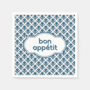 Bon Appetit Elegante französische Tapete Blau Weiß Serviette
