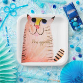 "Bon Appetit" Glückliche Orange Tabby-Katze Pappte Pappteller (Party)