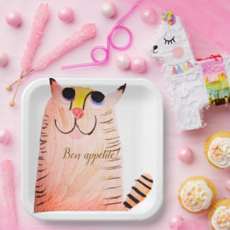 "Bon Appetit" Glückliche Orange Tabby-Katze Pappte Pappteller