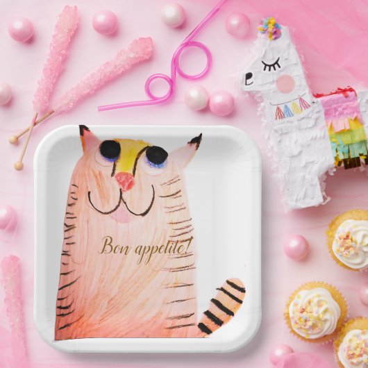 "Bon Appetit" Glückliche Orange Tabby-Katze Pappte Pappteller (Party)
