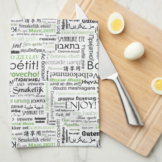 Bön Appetit in anderen Sprachen - grün Geschirrtuch (Viertel Falte)