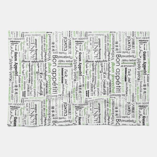 Bön Appetit in anderen Sprachen - grün Geschirrtuch (Horizontal)