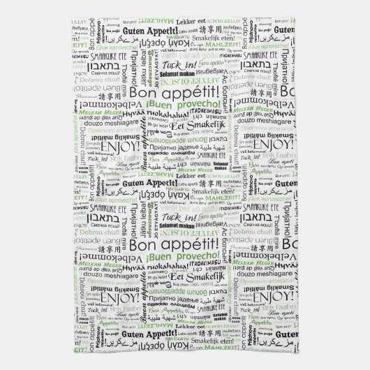 Bön Appetit in anderen Sprachen - grün Geschirrtuch (Vertikal)