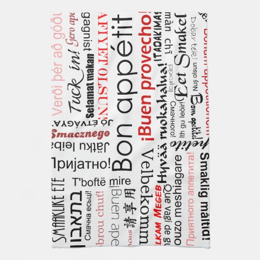 Bon appetit in anderen Sprachen - Rot Geschirrtuch (Vertikal)