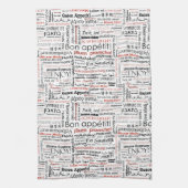 Bön Appetit in anderen Sprachen Typografie rot Geschirrtuch (Vertikal)