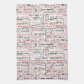 Bön Appetit in anderen Sprachen Typografie rot Geschirrtuch (Vertikal)