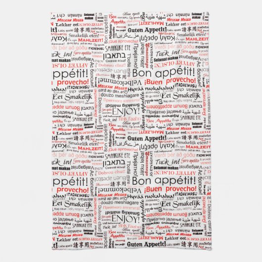 Bön Appetit in anderen Sprachen Typografie rot Geschirrtuch (Vertikal)