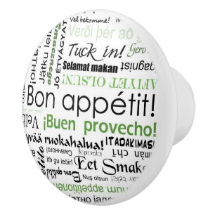 Bon appetit in vielen Sprachen - grüne Küche Keramikknauf