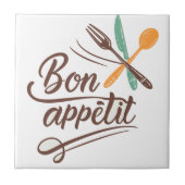 Bon Appétit Kitchen Deco Cutlery Illustration Fliese (Vorderseite)