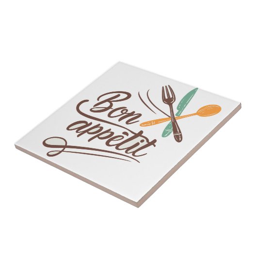 Bon Appétit Kitchen Deco Cutlery Illustration Fliese (Seite)