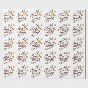 Bon Appétit Kitchen Deco Cutlery Illustration Geschenkpapier