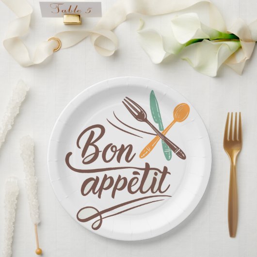 Bon Appétit Kitchen Deco Cutlery Illustration Pappteller (Hochzeit)