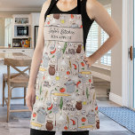 Bon Appetit Kitchen Tools Food Custom Text Koch Schürze<br><div class="desc">Eine lustige Schürze mit Küchenwerkzeugen,  Koch-Zutaten und zwei Zeilen Text,  fügen Sie den Namen einer Person,  Geschäftsnamen oder löschen Sie den Text und Rechteck und haben Sie einfach das Muster. Perfekt als Geburtstagsgeschenk,  Schürze für kleine Business-Gaststätten und Cafés,  aufstrebende Koch,  Gastgeberin und Brautparty Geschenke und vieles mehr.</div>