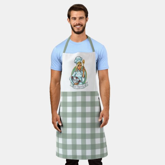 Bon Appetit Koch mit Gingham Pattern Schürze (Getragen)