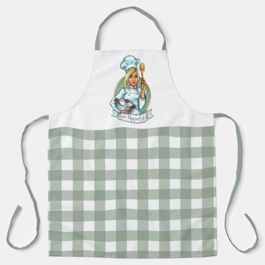 Bon Appetit Koch mit Gingham Pattern Schürze (Vorderseite)