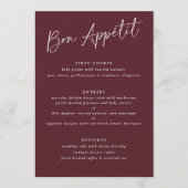 Bon Appétit Merlot Burgundy Handwriting Wedding Menükarte (Vorderseite)