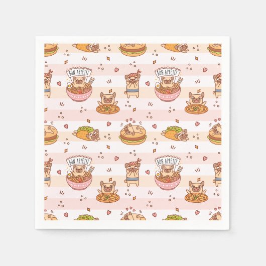 Bön Appetit Mops mit Nahrung Ramen Sushi Serviette (Vorderseite)