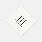 Bön Appetit Schwarz auf Weiße Gabel, Messer und Lö Serviette (Ecke)