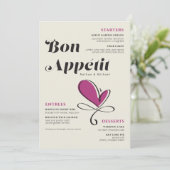 Bon Appetit Wedding Dinner Cream Magenta Menükarte (Stehend Vorderseite)