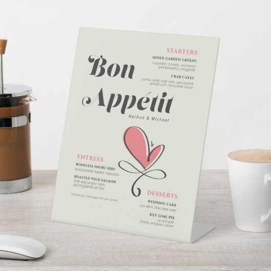 Bon Appetit Wedding Dinner Lachs Herz Pedestal Sockelschild (In SItu)