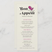 Bon Appetit Wedding Dinner Magenta Creme Menükarte (Vorne/Hinten)