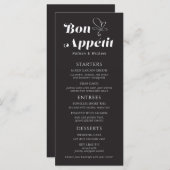 Bon Appetit Wedding Dinner Schwarz-weiß Menükarte (Vorne/Hinten)