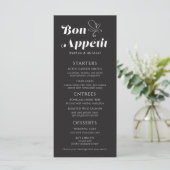 Bon Appetit Wedding Dinner Schwarz-weiß Menükarte (Stehend Vorderseite)