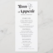 Bon Appetit Wedding Dinner Schwarz-weiße Menü Menükarte (Vorderseite)