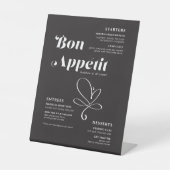 Bon Appetit Wedding Dinner Schwarz-weiße Menü Sockelschild (Vorderseite)