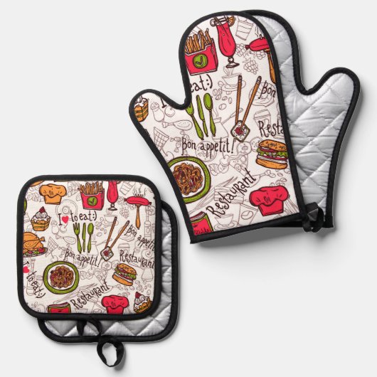 Bon Appetite   Ofenhandschuh & Topflappen-Set (Vorderseite/Rückseite)