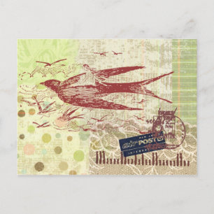 Bon Boyage Thumbelina Vintage Collage Kunst, Dicht Postkarte