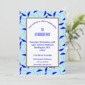Bön-Party mit blauem Schirmmuster Einladung (Stehend Vorderseite)