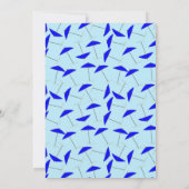 Bön-Party mit blauem Schirmmuster Einladung (Rückseite)