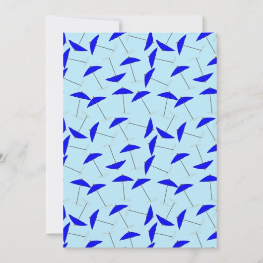 Bön-Party mit blauem Schirmmuster Einladung (Rückseite)