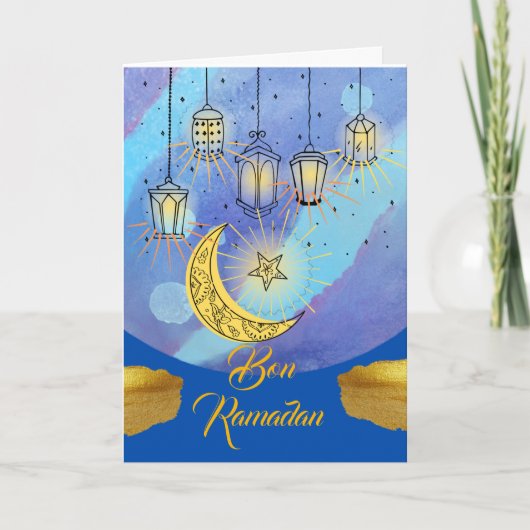Bon Ramadan French Lanterns bei Nacht Karte (Vorderseite)