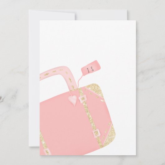 Bon-Reise-Koffer Gelbgold Rosa verlassend Party Einladung (Rückseite)