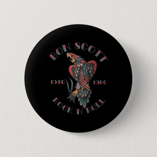Bon Scott Rock'n'Roll Tattoo 1946-1980 Button (Vorderseite)