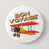 Bon Voyage Biplane Vintages Flugzeug Button (Vorderseite)