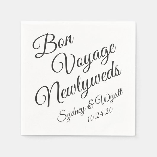 Bon Voyage Black in White Personalisiert Party Nap Serviette (Vorderseite)