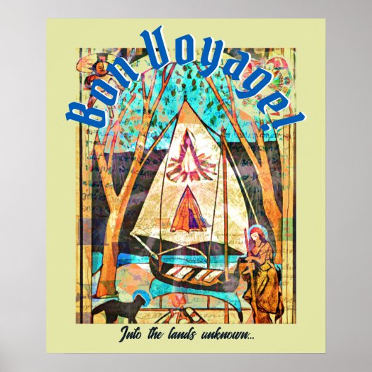 Bon Voyage Boat Cat Pilgrim Symbolist Poster (Vorne)