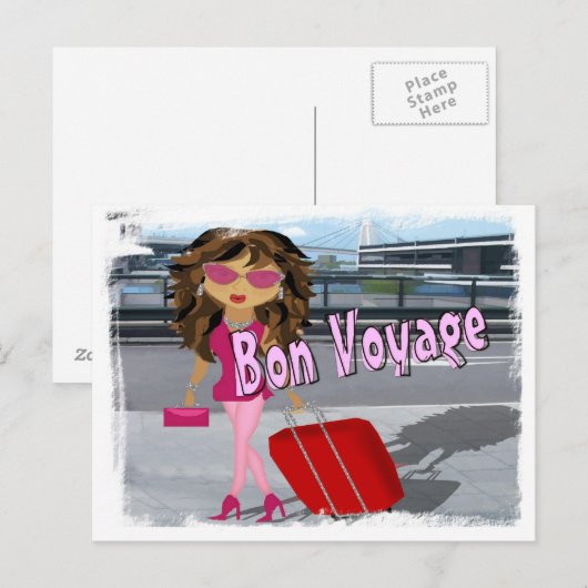 Bon Voyage Diva Postkarte (Vorne/Hinten)