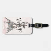 Bon Voyage | Florale Blume Paris Eiffelturm Gepäckanhänger (Vorderseite horizontal)