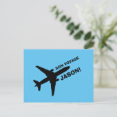 Bon Voyage Flugzeug auf blauem Individuelle Name Postkarte (Stehend Vorderseite)