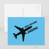 Bon Voyage Flugzeug auf blauem Individuelle Name Postkarte (Vorne/Hinten)