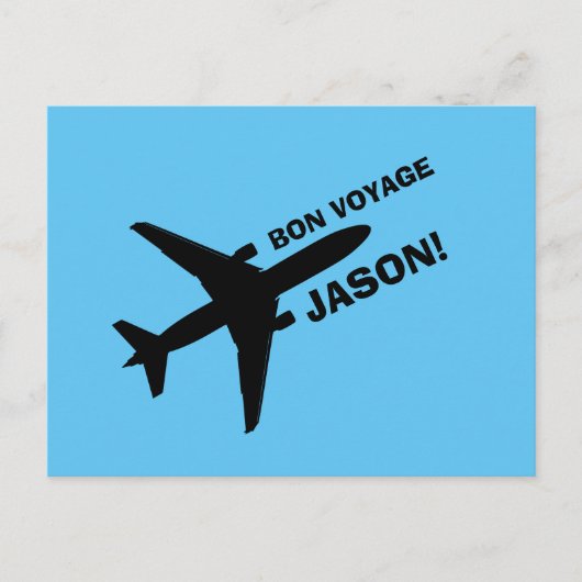 Bon Voyage Flugzeug auf blauem Individuelle Name Postkarte (Vorderseite)