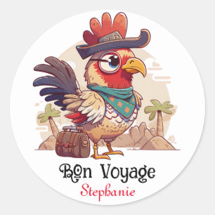 Bon Voyage Funny Chicken Cartoon Runder Aufkleber