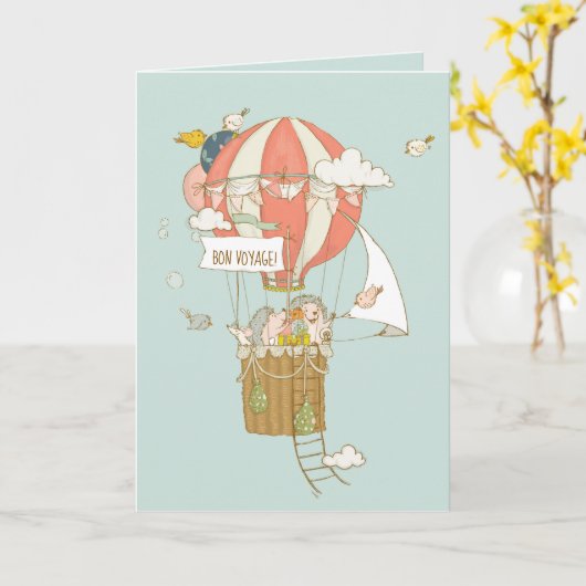 Bon Voyage Goodbye Farewell Hot Air Ballon Karte (Gelbe Blume)