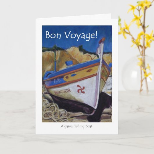 Bon Voyage Grußkarte - portugiesisches Fischerboot Karte (Gelbe Blume)