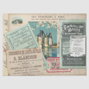 Bon Voyage Travel Papers Collage Französisch Vinta Seidenpapier